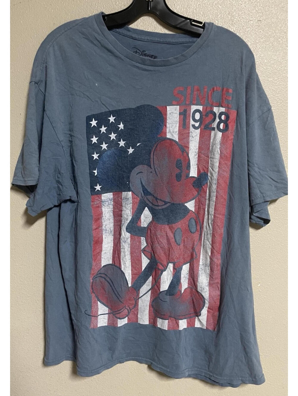 Men’s Disney Mickey Mouse Flag  Short Sleeve Red White Blue Flag XL